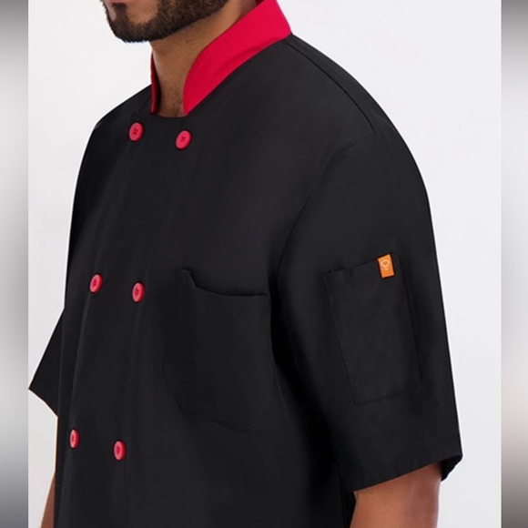 Happy Chef | Signature Chef Coat NWOT Unisex black & red Men's Large - Picture 5 of 11